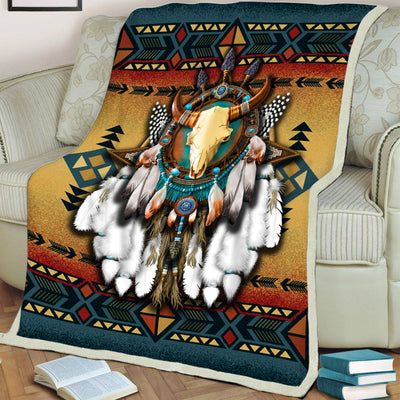 Native American Style Bull Patterns Soft and Warm Fleece Blanket