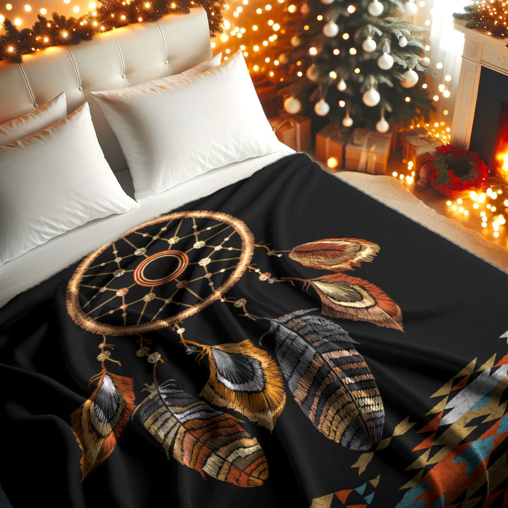 Native American Style Black Big Dreamcatcher Soft And Warm Fleece Blan Welcome Native Spirit US