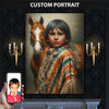 Custom Native American Child and The Horse Portrait Photo Canvas Art Gift Home Decor