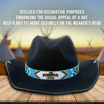 SALE 30% OFF - Blue White Red Yellow Seed Beaded Thunderbird Beadwork Cowboy Hat Band Belt IBL