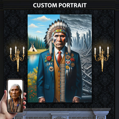 Custom Modern Native American Chief Standing Portrait Photo Canvas Art Gift Home Decor