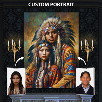 Custom Native American Couple Standing Photo Canvas Art Gift Home Decor