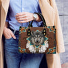 Blue Mandala Feather Wolf Native Leather Handbag WCS020