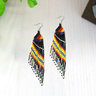 SALE 30% OFF - Black Multicolored Beaded Handmade Earrings For Women