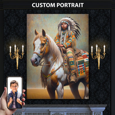 Custom Native American Child And The Horse Photo Canvas Art Gift Home Decor