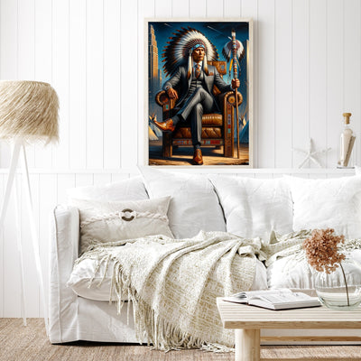 Custom Native American Chief And Scepter Sitting Portrait Photo Canvas Art Gift Home Decor