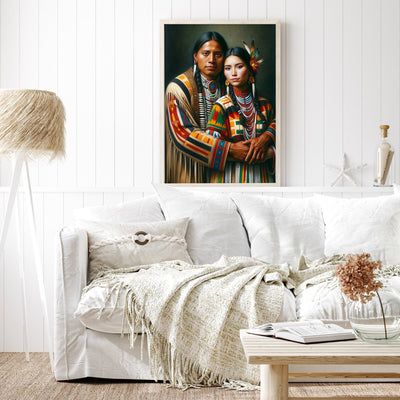 Custom Native American Couple Standing Photo Canvas Art Gift Home Decor