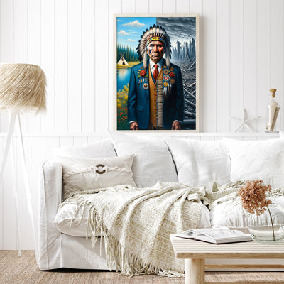 Custom Modern Native American Chief Standing Portrait Photo Canvas Art Gift Home Decor