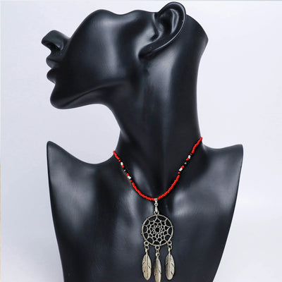 SALE 30% OFF - Long Silver Dreamcatcher Dark Blue Handmade Beaded Necklace For Women Native American Style