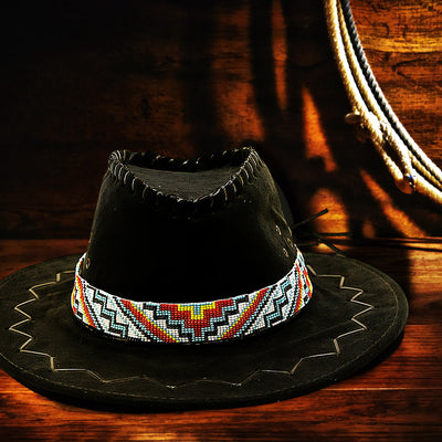 SALE 30% OFF -Handmade beaded Geometric White Multi-Colored loom Cowboy style Hatband IBL