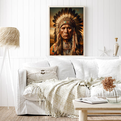 Custom Native American Chief Portrait Photo Canvas Art Gift Home Decor