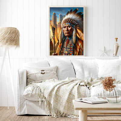 Custom Native American Chief Portrait Photo Canvas Art Gift Home Decor