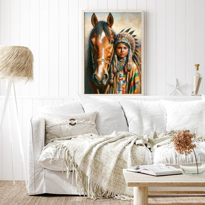 Custom Native American Child And The Horse Photo Canvas Art Gift Home Decor