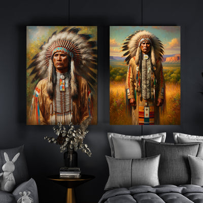 Custom Native American Chief Portrait Photo Canvas Art Gift Home Decor