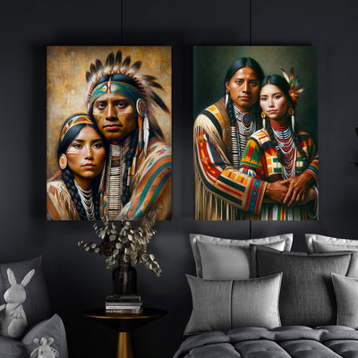 Custom Native American Couple Standing Photo Canvas Art Gift Home Decor