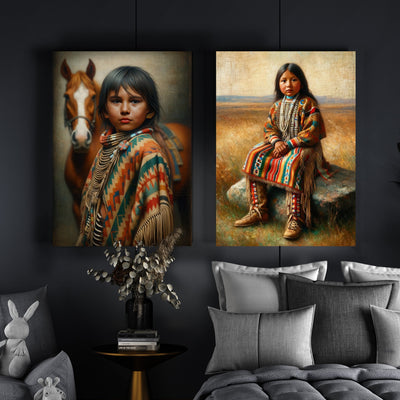 Custom Native American Child and The Horse Portrait Photo Canvas Art Gift Home Decor