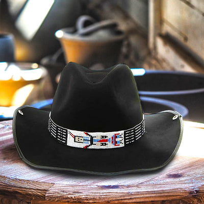 SALE 30% OFF - Black Red White Seed Beaded Yei Dancer Beadwork Cowboy Hat Band Belt IBL