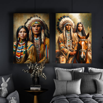 Custom Native American Couple Portrait Photo Canvas Art Gift Home Decor