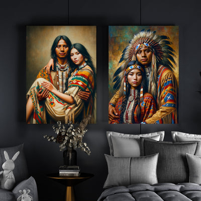 Custom Native American Couple Standing Photo Canvas Art Gift Home Decor