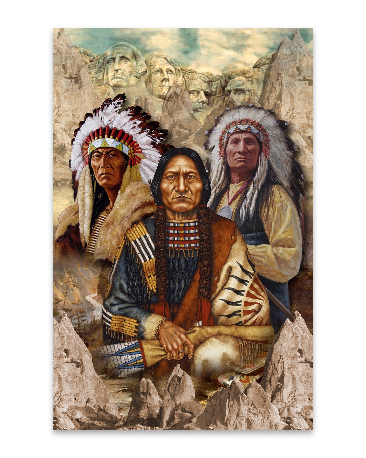 The Three Native American Chief Portrait Poster/Canvas