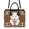 White Wolf With Headress Feathers Leather Handbag WCS021