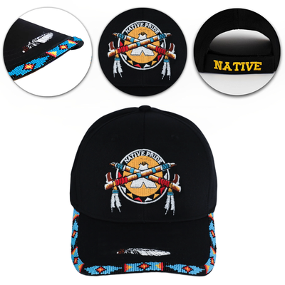 SALE 50% OFF - Native Pride Emblem Embroidered Beaded Baseball Cap Patch With Brim Unisex Native American Style