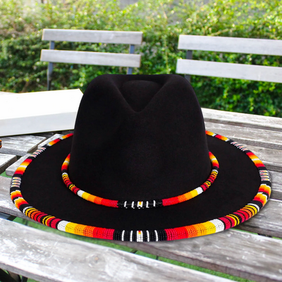 SALE 30% OFF - Orange Line Pattern Beaded Fedora Hatband for Men Women Beaded Brim with Native American Style