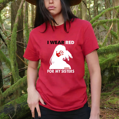 MMIW I Wear Red For My Sister, No More Stolen Sisters Red Hand Unisex T-Shirt/Hoodie/Sweatshirt