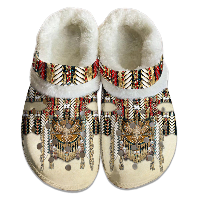 Unisex Pattern Fleece Clog Shoes For Women and Men Native American Style