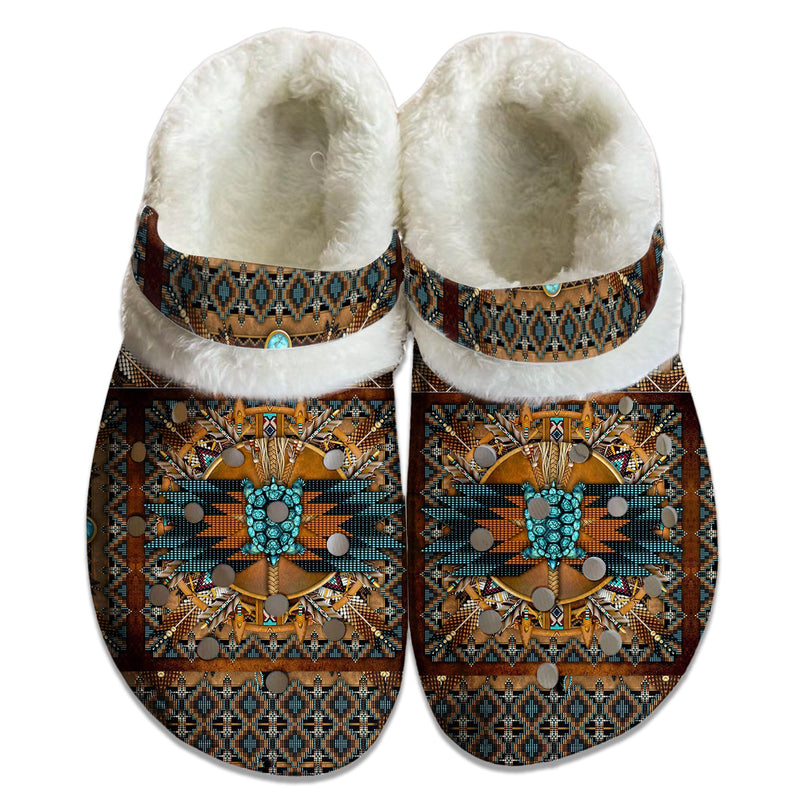 Unisex Pattern Fleece Clog Shoes For Women and Men Native American Style