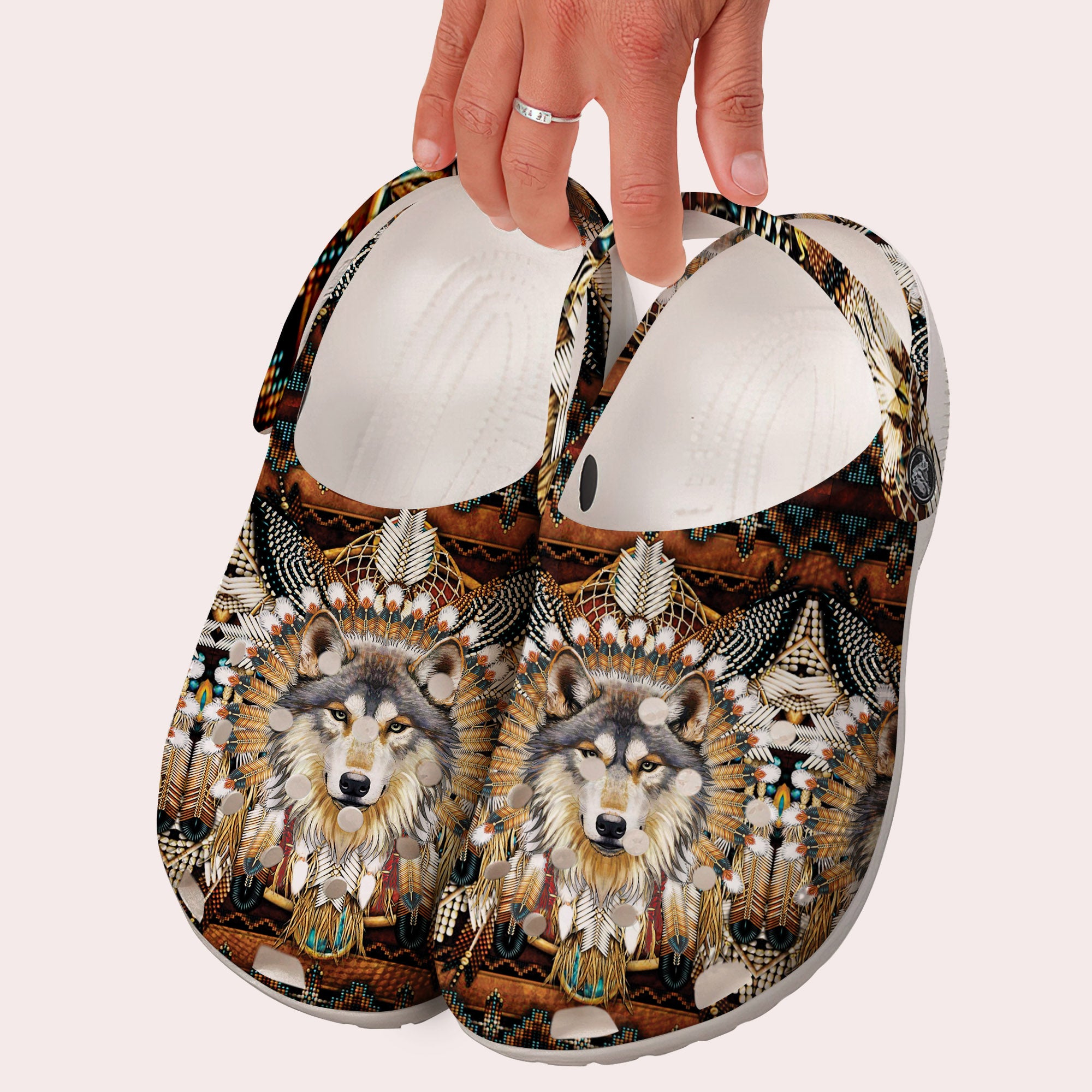 Fleece Unisex Wolves Pattern Clog Shoes For Women and Men Native American Style