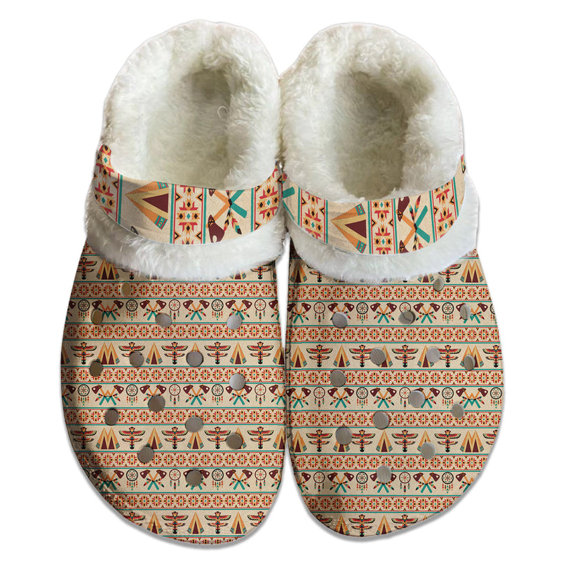 Fleece Unisex Pattern Clog Shoes For Women and Men Native American Style
