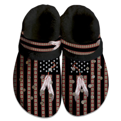 Unisex Flag Pattern Fleece Clog Shoes For Women and Men Native American Style