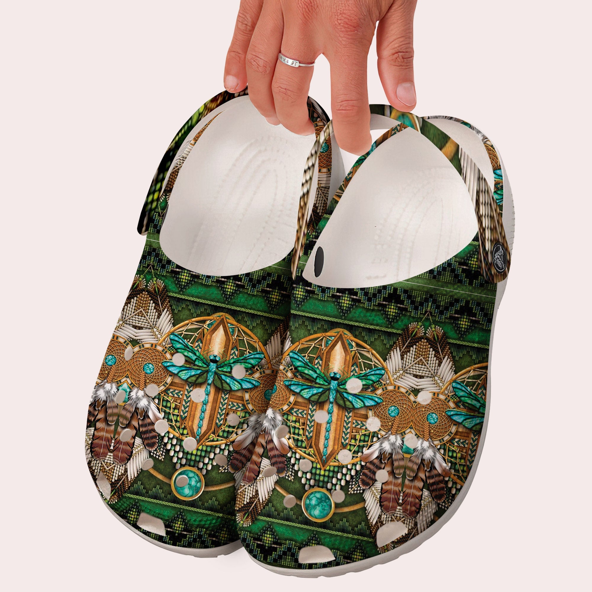 Unisex Green Pattern Fleece Clog Shoes For Women and Men Native American Style