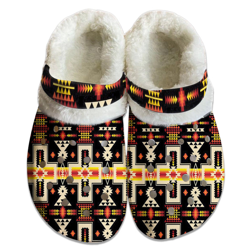 Fleece Unisex Dark Pattern Clog Shoes For Women and Men Native American Style