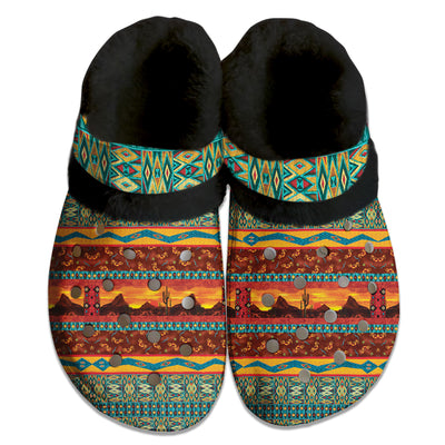 Unisex Red Pattern Fleece Clog Shoes For Women and Men Native American Style