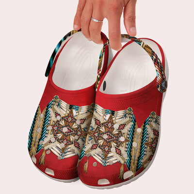 Unisex Red Pattern Fleece Clog Shoes For Women and Men Native American Style