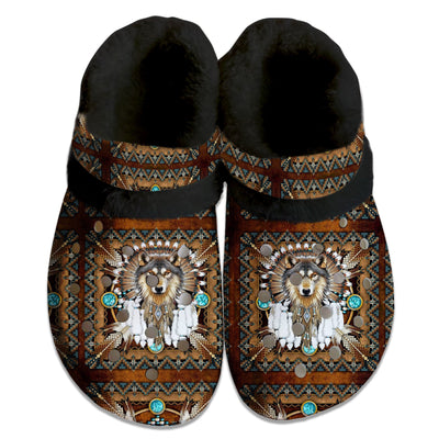 Unisex Pattern Fleece Clog Shoes For Women and Men Native American Style