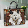 White Wolf With Headress Feathers Leather Handbag WCS021