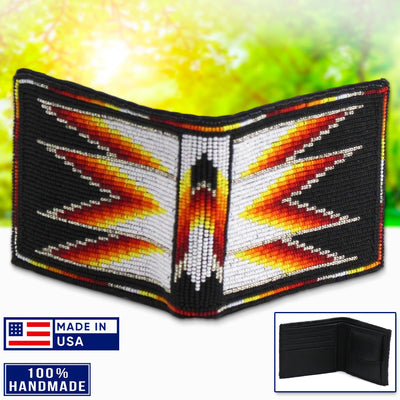 SALE 30% OFF - Handmade beaded Black Silver Fire Native American style genuine leather Men’s bifold Wallet/purse IBL