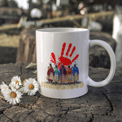 MMIW Indigenous Woman Red Hand Together Ceramic Coffee Mug