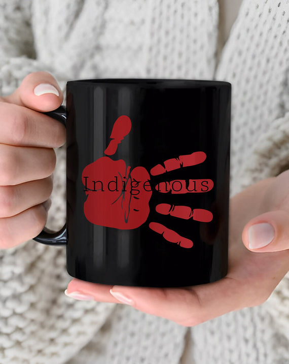 MMIW Indigenous Woman Red Hand White Black Ceramic Coffee Mug