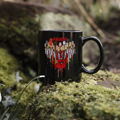 MMIW Women Red Hand Together Feather Heart  Ceramic Coffee Mug