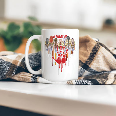 MMIW Women Red Hand Together Feather Heart  Ceramic Coffee Mug