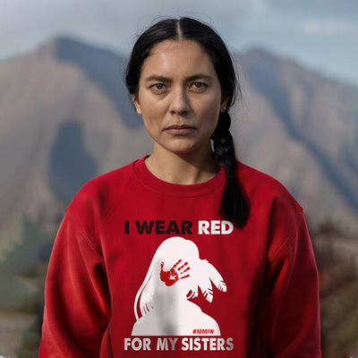 MMIW I Wear Red For My Sister, No More Stolen Sisters Red Hand Unisex T-Shirt/Hoodie/Sweatshirt