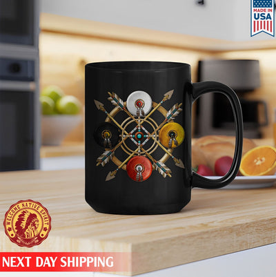 Native American Four Circle Color Shirt For Native Ceramic Coffee Mug