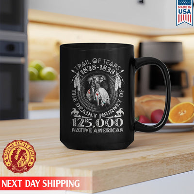 Native American Trail Of Tears  Native American Feather Red Hand Man Ride Horse Ceramic Coffee Mug