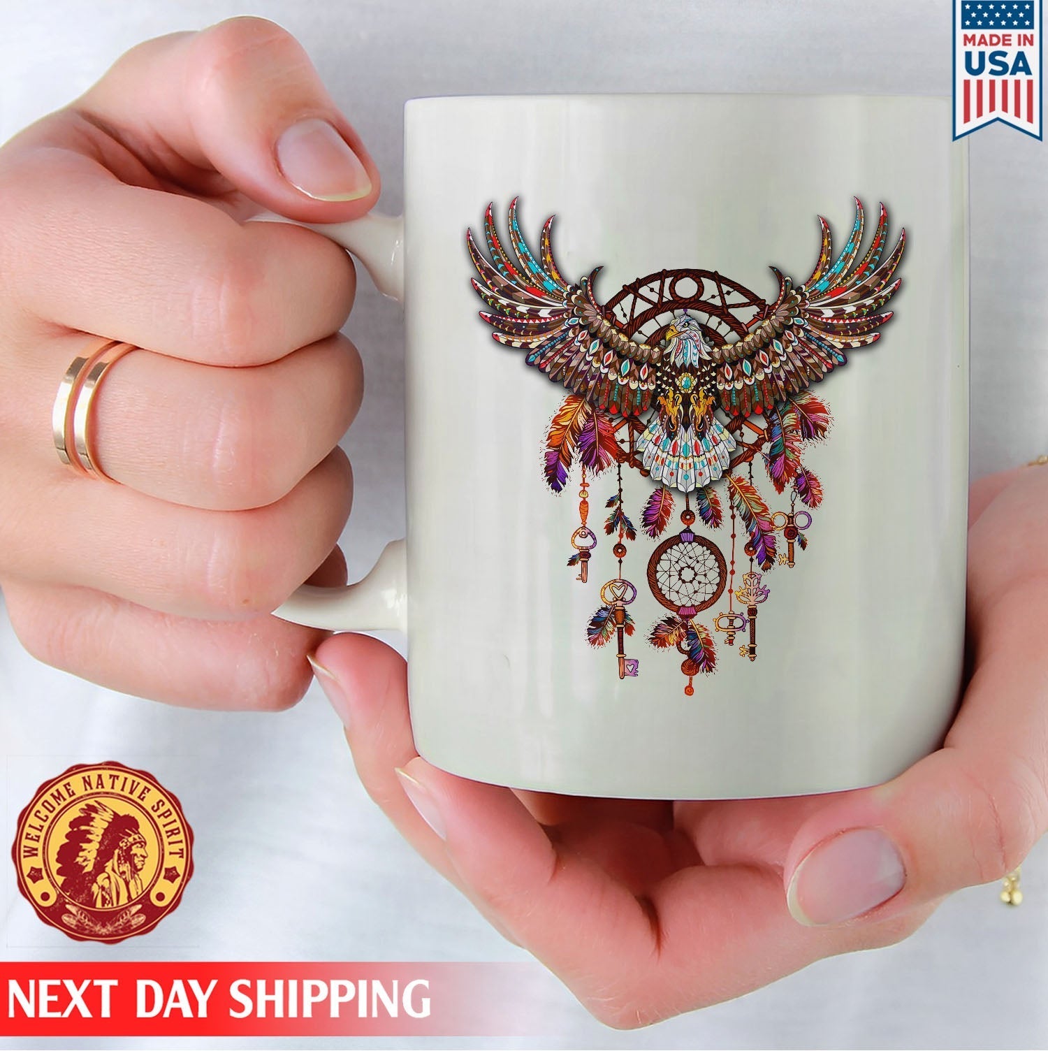 Native Amerrican Eagle Feather Native Ceramic Coffee Mug