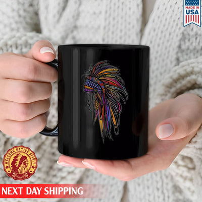 Native American Feather Headdress Ceramic Coffee Mug