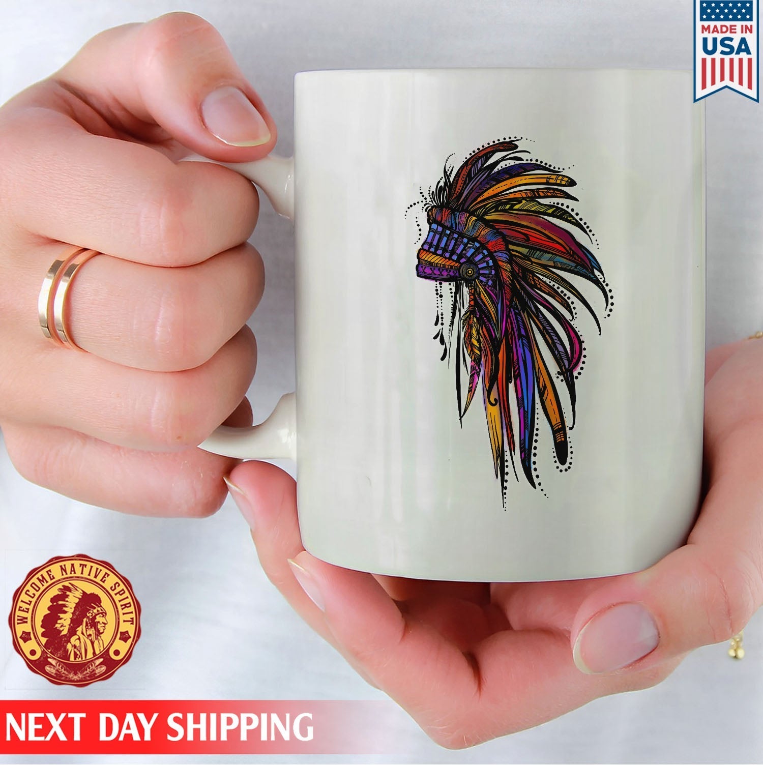 Native American Feather Headdress Ceramic Coffee Mug